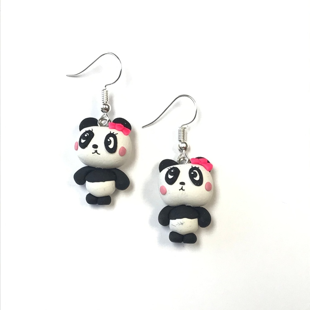 Girl Panda Polymer Clay Earrings